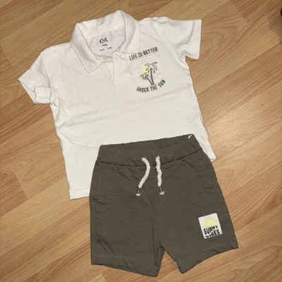 C&A Set 2 Teile Hose Und Polo Gr. 80 Neu Creme Khaki Natur T-Shirt Sommeroutfit - Bild 1 von 4