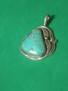 Vintage "R" Sterling & Turquoise Pendant. 1 1/2" X 1 1/2" - Picture 1 of 4