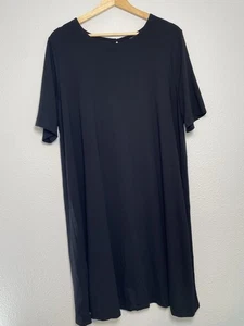 Eileen Fisher Viscose Jersey  Dress XL Black Short Sleeve Minimalist - Picture 1 of 6
