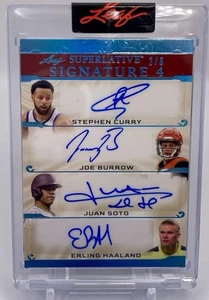 Hoja Superlative Signatures S4-2 2023 Stephen Curry Burrow Soto Haaland azul #/6 - Imagen 1 de 3