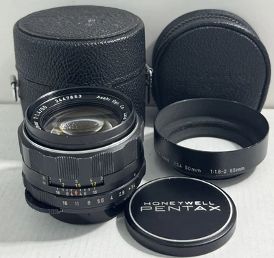 Pentax 50mm f/1.4 Super-Takumar Manual Focus Lens M42 Screw Mount w/ Lens Hood - Image 1 of 4