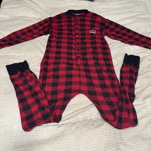 Lazy One Red and Black Plaid Cotton One Piece Longjohn Sz. XL Bear Cheeks - Picture 1 of 6