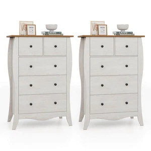 2PCS 38" Farmhouse Chest of Drawers w/5 Folding Fabric Drawers Anti-tipping Kit - Picture 1 of 9