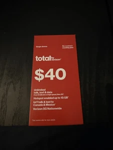 Carte prépayée Total By Verizon 40€ - Photo 1 sur 3