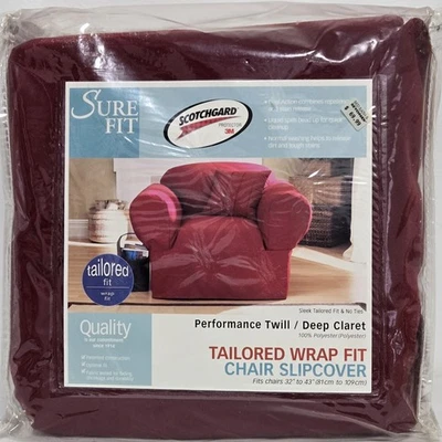 Sure Fit Dark Red Twill, Tailored Wrap Fit Chair Slipcover. Fits 32" to 43". - Image 1 of 4