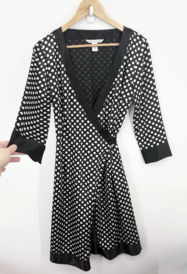 Diane Von Furstenberg Silk Midi Wrap Dress Womens 8 Polka Dot Luxury Clsssic 90s - Image 1 of 4
