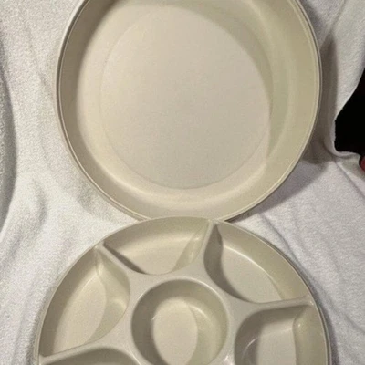 Vintage TUPPERWARE Divided serving tray w/ Cover Veggie Dips Chips etc - Image 1 of 4