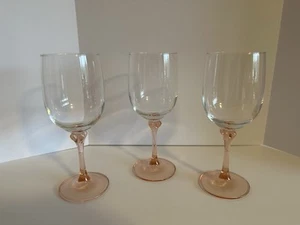 Cristal D'Arques Pink Knobby Stem Wine Goblets Elegant Glassware Set of 3 - Picture 1 of 10