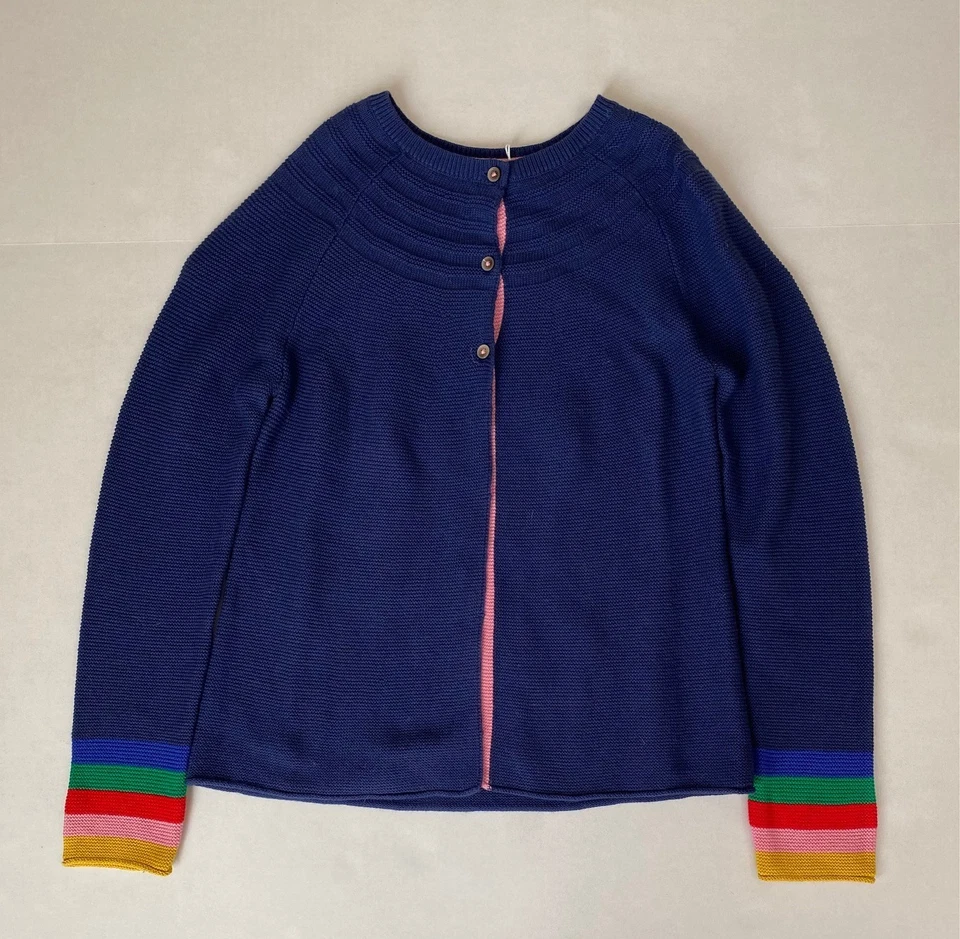 Nuevo Cárdigan Mini Boden Mezcla Algodón Cachemira Colegio Azul Marino Arco Iris Talla 13-14 Foto 1 de 1
