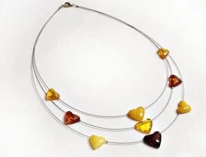 Bernstein Kette Collier Herz mehrfarbig Halskette echt Sterlingsilber db24 - Bild 1 von 3