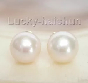 Natural 8mm perfect round white pearls Earring 14K solid gold post j7777 - Picture 1 of 2
