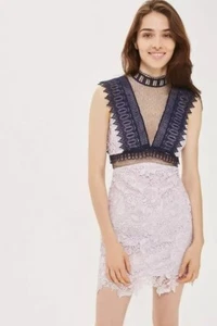 Topshop High Neck Lace Mini Dress SIZE UK8 EUR36 US4 RRP £100 - Picture 1 of 3