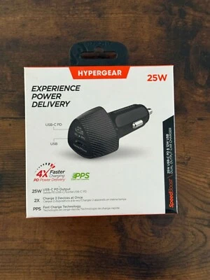 HyperGear SpeedBoost 25-Watt PD Dual-Output Car Charger Black (15619) - Image 1 of 3