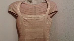 LEGERBABE Size Tall Petite Blush w/Gold Metallic Bandage Dress 1500.00 Value - Picture 1 of 14