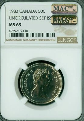 1983 CANADA 50 CENTS NGC MS69 PQ MAC FINEST GRADE MAC SPOTLESS  * - Image 1 of 2