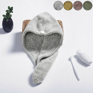 Bamboo Fiber Hair Towel Quick Dry Bath Shower Loop Button Head Turban Hat Cap UK