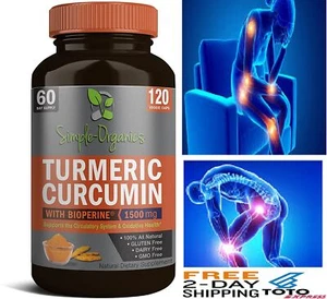 Tumeric Curcumin Max Potency 95% With Bioperine Black Pepper 1500mg 120 Capsules - Picture 1 of 9