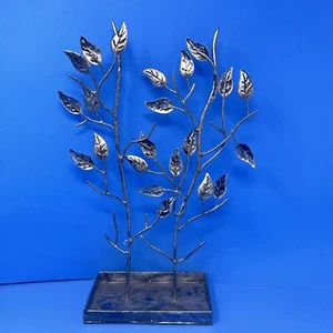 New Silver/Black Tone Metal Tree & Leaf Jewelry Stand 15" x 7" long x 4" wide - Picture 1 of 24