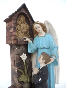 ALTE HEILIGEN FIGUR ENGEL SCHUTZENGEL 1. HEILIGE KOMMUNION GIPS ANTIK UM 1920 - Bild 1 von 15