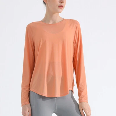 Женские повседневные дышащие рубашки для бега тренировок йоги одежды спорта топ с длинными рукавами - Изображение 1 из 4
