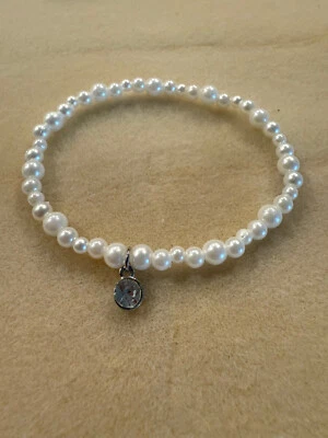 Pulsera con cuentas de perlas blancas hecha a mano 5 mm elástica elástica ajustable mujer encanto Foto 1 de 3