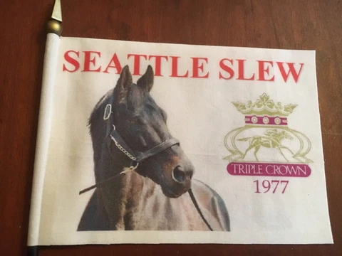 SEATTLE SLEW * 1977 Triple Crown Winner * Horse Racing  Mini Desk Flag 4" x 6" Cover
