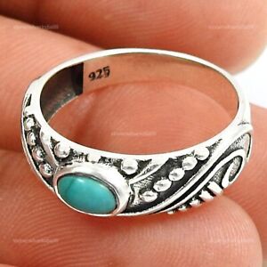 Gift For Women Solitaire Tribal Ring Size 8 925 Silver Natural Turquoise U42