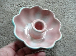 CANDELABRO GONDER ART POTTERY Vintage MEDIADOS DE SIGLO MODERNO ROSA GRIS TURQUESA - Imagen 1 de 5