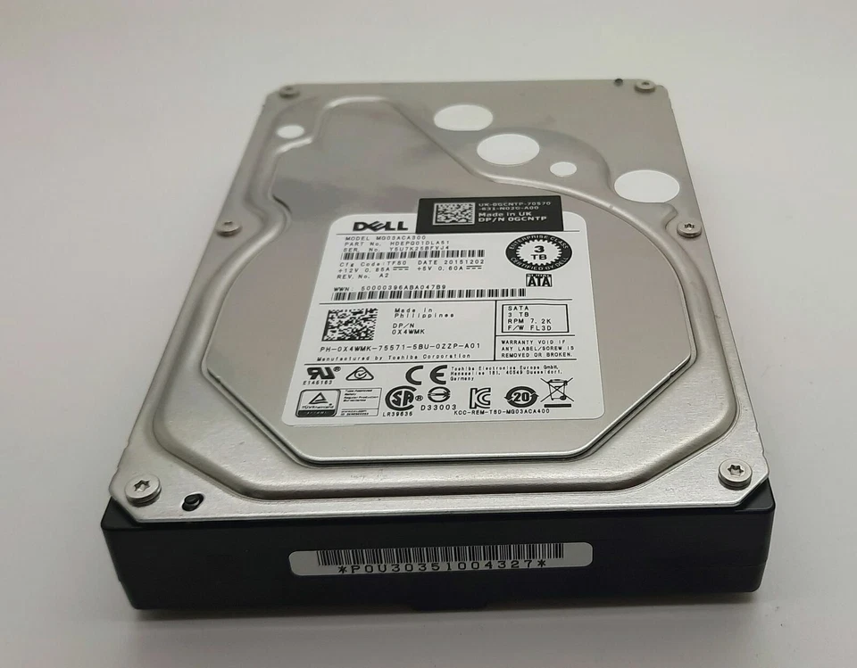 Dell Server Hard Drive 0X4WMK  3TB 7.2K SATA 6Gbps 3.5" (MG03ACA300) - Image 1 of 4