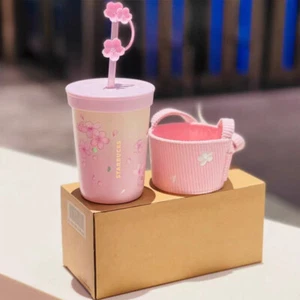 Authentic Starbucks China 2024 Spring Pink Sakura 12oz SS Straw Cup With Sleeve - Bild 1 von 9