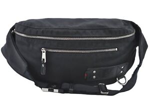 Authentic GUCCI Web Sherry Line Waist Body Bag Nylon Leather 246409 Black J5041