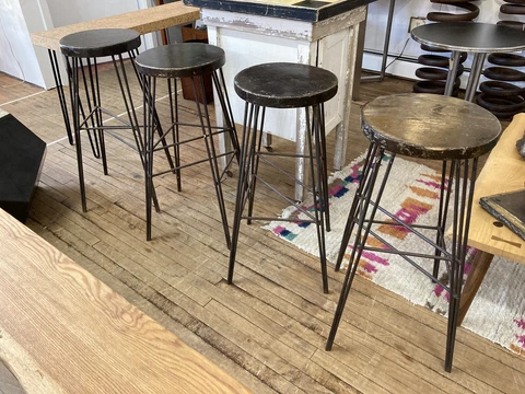 In The Style Of Frederick Weinberg, Four Modernist Hairpin Iron Leg Bar Stools Cover
