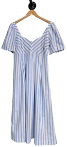 A New Day Women's Short Sleeve Midi Dress Blue Stripe Ruched Back NWT - Picture 1 of 12