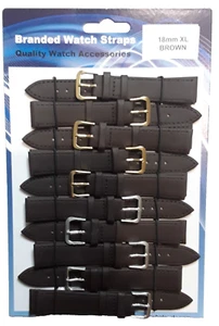 Großhandel Restposten :- 10 extra lang - 18 mm - BRAUN - Leder - Uhrenarmbänder. - Bild 1 von 1