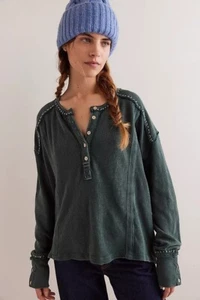 Free People We The Free Taylor Henley Tunic Top Embroidered Slouchy S 277072 - Picture 1 of 8
