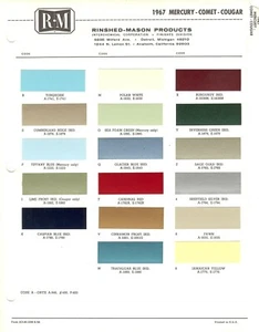 1967 MERCURY PARKLANE MONTCLAIR MONTEREY COMET COUGAR XR-7 PAINT CHIPS (R-M) - Picture 1 of 1