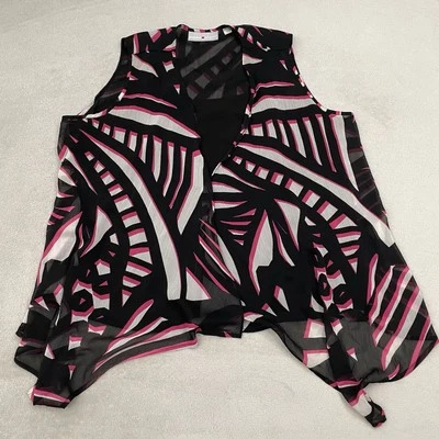 Blusa Top Avenue Studio Mujer 18/20 Superposición Frente Abierto Rosa Negra Sin Mangas Foto 1 de 4