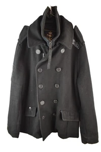 Superdry Herren Navy Label Black Button Jacket Mantel Gr. 2XL Pea Coat - Bild 1 von 10
