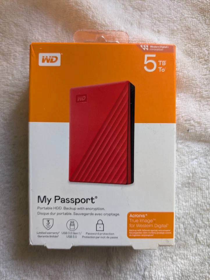 WD My Passport 5TB Portable Hard Drive, RED, WDBYVG0050BRD-WESN New - Image 1 of 1