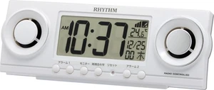 RHYTHM Loud Alarm Clock Radio Clock Digital 20 Sounds & Double Alarm White - Picture 1 of 4