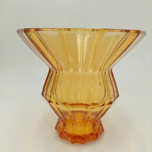 MOSER Hoffman Faceted Art Glass Crystal Vase Art Deco Amber Geometric Cubism - Picture 1 of 7