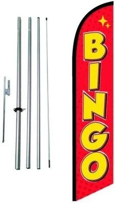 Bingo Advertising Feather Banner Swooper Flag Sign with Flag Pole Kit and... - Image 1 of 4