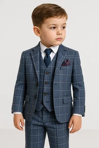 Baby Boys Plaid Check Suit Husky 5 Piece Page Boy Formal Wedding Prom Set - Picture 1 of 8