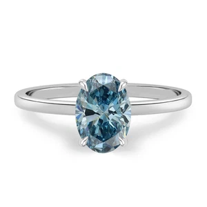 Anillo de diamantes de corte ovalado de 1,20 quilates elegante azul intenso IGI cultivado en laboratorio platino 950 - Imagen 1 de 10
