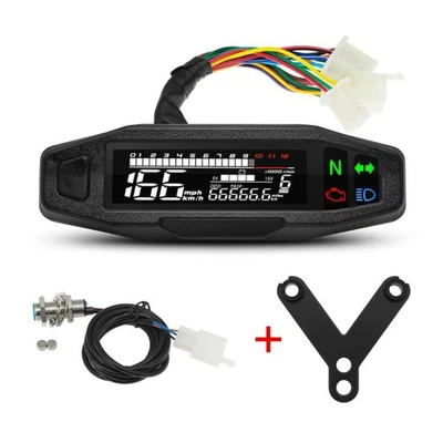 Motorcycle LCD Digital Odometer Speedometer Tachometer Gauge Meter +Bracket Set - Imagem 1 de 4