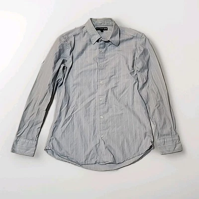 Camisa masculina Uniqlo Ines De La Fressange listrada azul pequena manga longa botão para cima  - Imagem 1 de 4