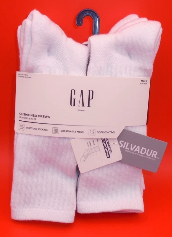 NUEVO HOMBRE "GAP ORIGINAL 6 PARES CALCETINES ACOLCHADOS CREW TALLA ZAPATO 6-12" Foto 1 de 1