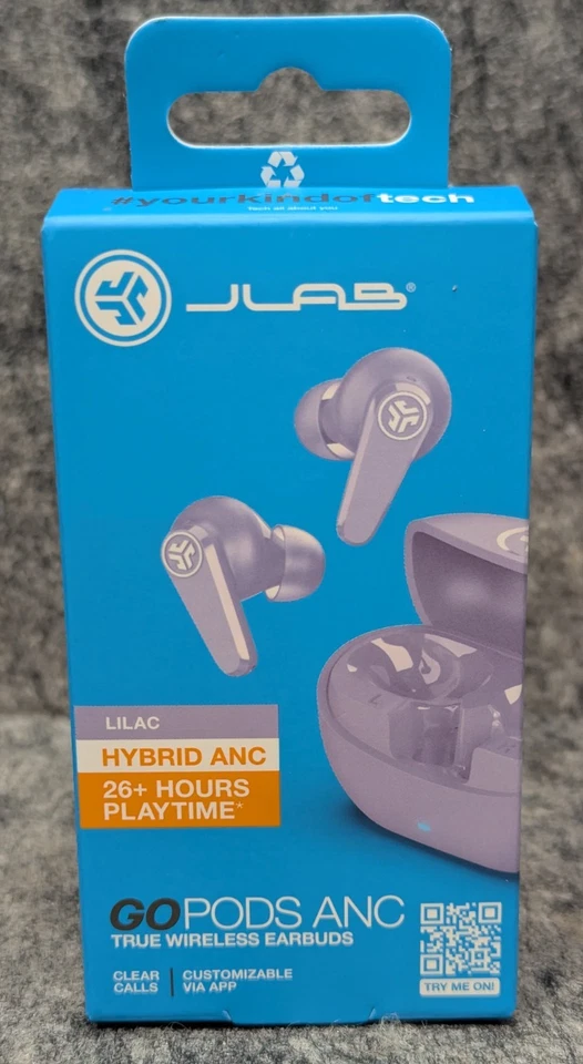 JLab GO Pods ANC 入耳式真无线耳塞丁香 - 26 小时以上游戏时间 🔥全新🔥 — 第 1/4 张图片