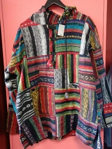 Multicolour patch cotton hoody mans top   front pockets sz M L XL XXL - Picture 1 of 4