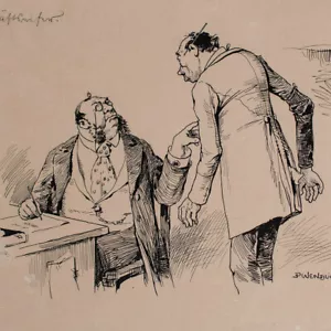 Caricatura de Paul Wendling firmada con celo comercial dibujo a tinta 1895 original - Imagen 1 de 3